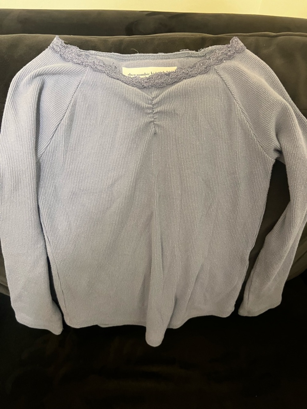 abercrombie kids Ribbed Long Sleeve Top with Lace Trim
